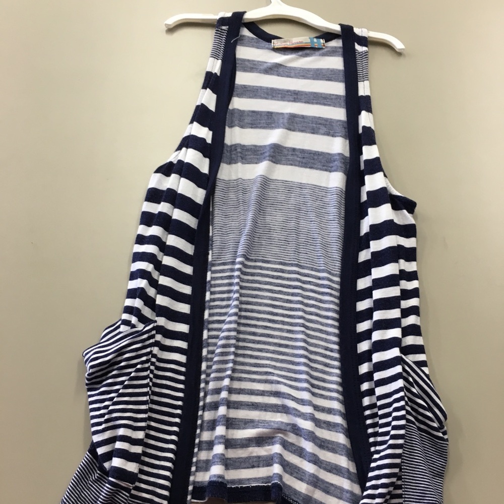 Navy blue striped vest with pockets
